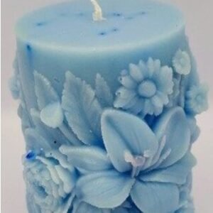 Mogra And Rose Pillar Candle | Sea Blue | Ocean Breeze Fragrance | Soya Wax