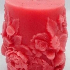 Mixed Flowers Pillar Candle | Pink | Jasmine Fragrance | Soya Wax