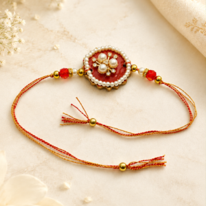 Pearl Rakhi | Ganesh Rakhi | Circular | Red and White | Convertible Rakhi