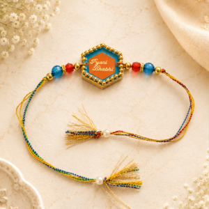 Neelam Saubhagya Rakhi | Hexagonal | Blue, Orange and Yellow | Classical Rakhi