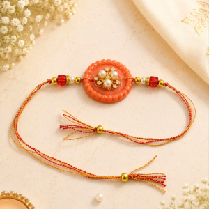 Coral Shringar Pearl Rakhi | Circular | Orange and Yellow | Classical Rakhi