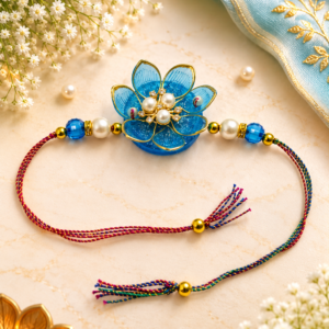 Blue Lotus Rakhi | Heptagonal | Blue, Yellow and White | Classical Rakhi