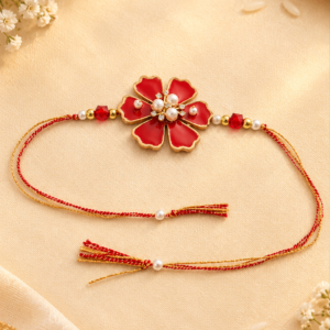 Single Petal Flower Rakhi | Large | Hexagonal | Red and Yellow | Classical Rakhi
