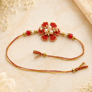 Single Petal Flower Rakhi | Small | Hexagonal | Red and Yellow | Classical Rakhi