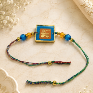 Seedha Sadha Bhai Rakhi | Swastik Rakhi | Square | Blue and Yellow | Convertible Rakhi