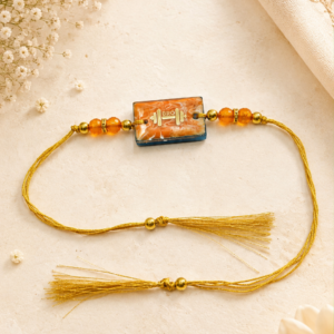 Orange Marble Bro Rakhi | Swastik Rakhi | Rectangular | Orange | Convertible Rakhi