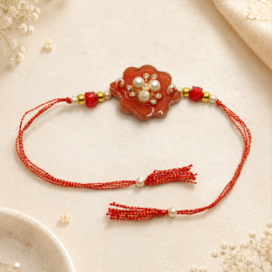 Pearl Petal Rakhi | Ganesh Rakhi | Octagonal | Red and White | Convertible Rakhi